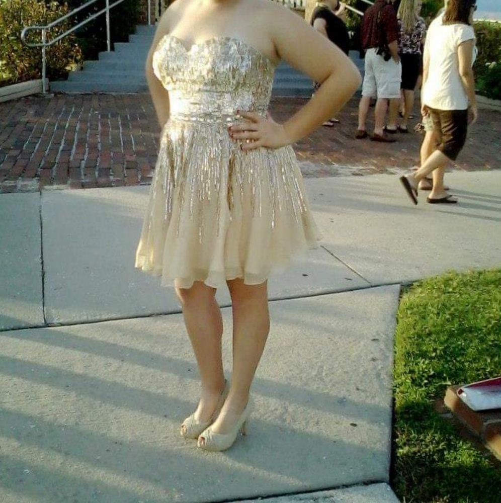 Sherri hill gold homecoming dress
